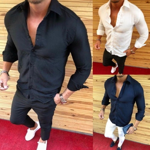 Men/'s Long Sleeve Button Down T-shirt Tops Slim Fit Casual Dress Stylish Shirts
